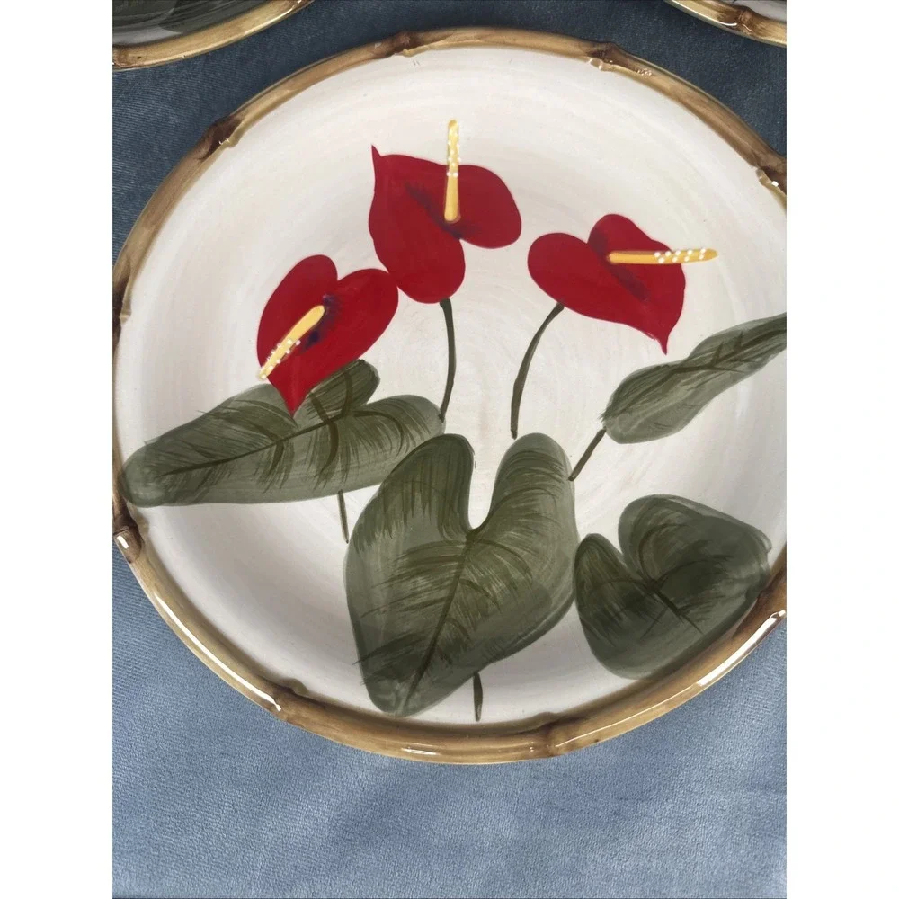 Kauhale Living Stoneware Handpainted‎ Anthurium Flower Plate 10 6/8